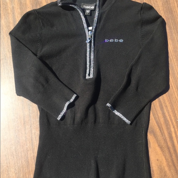 bebe Tops - Bebe Black 1/2 Zip 3/4 Sleeve Top Rhinestones Logo